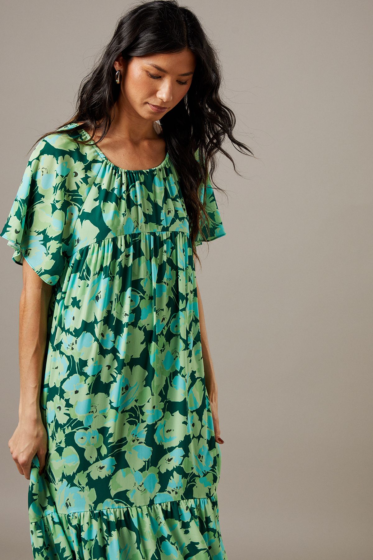 Warehouse Chiffon Tier Smock Midi Dress