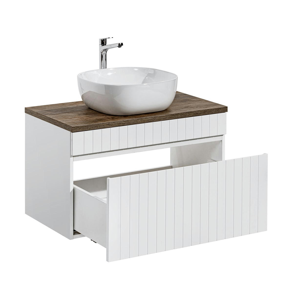 - Meuble simple vasque 80cm blanc et naturel