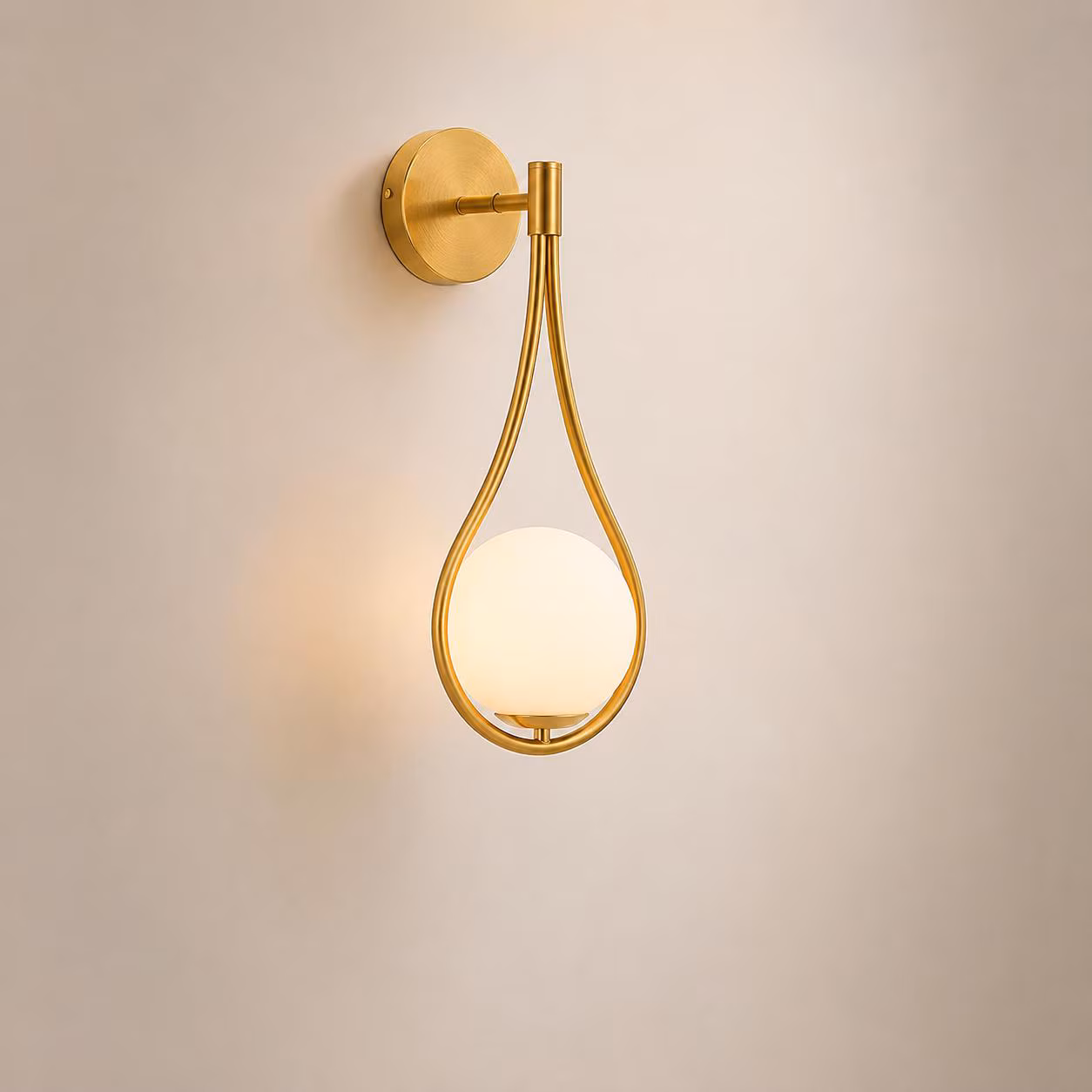 Brass Teardrop Wall Sconce, Frosted Globe Light, Mid Century Modern Lamp