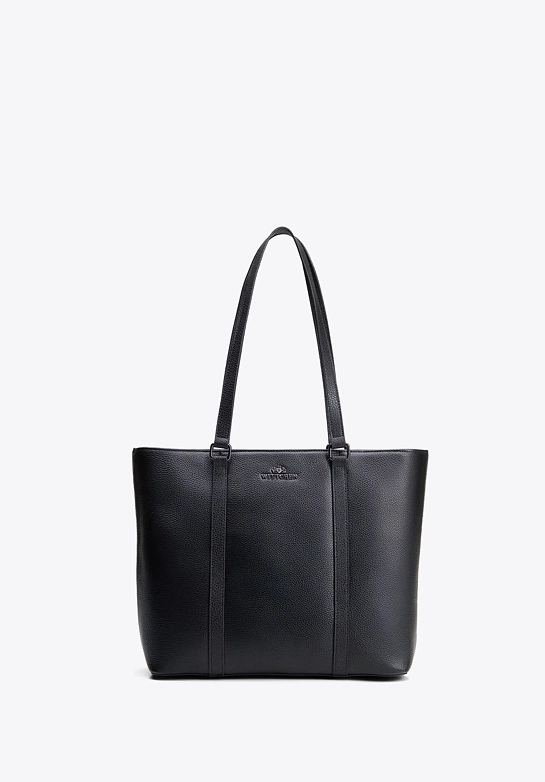 Elegancka torebka shopperka ze skóry naturalnej czarno - srebrna