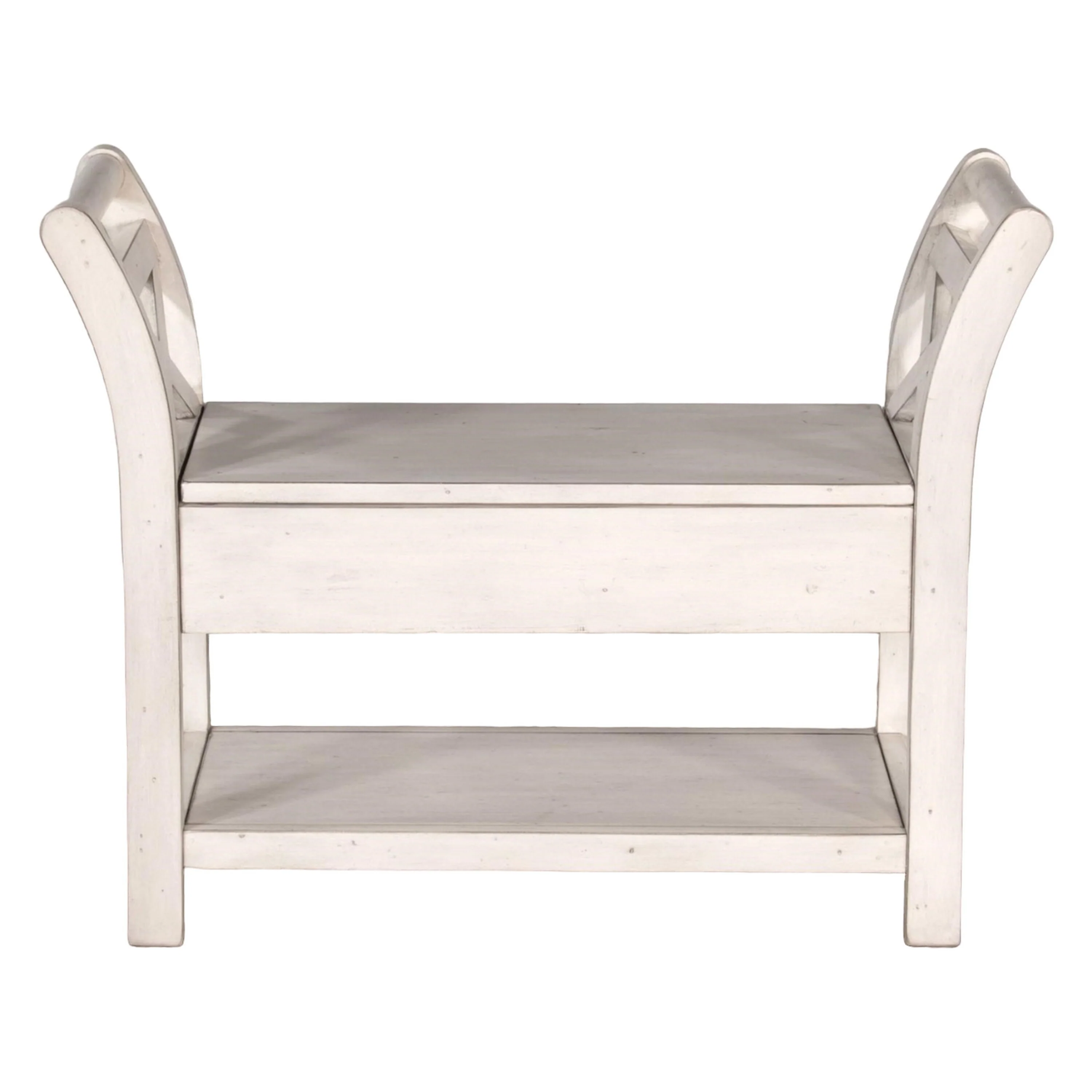 Sime 36 Inch Accent Bench, X-Panel and Storage, Ivory White Mahogany