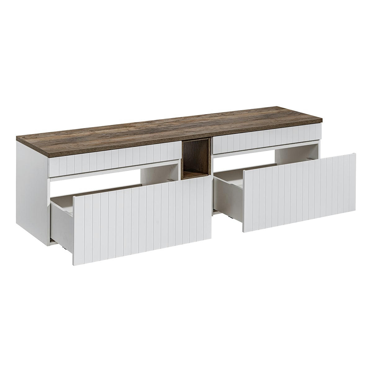 - Meuble sous-vasque 180cm 2 niches blanc et naturel