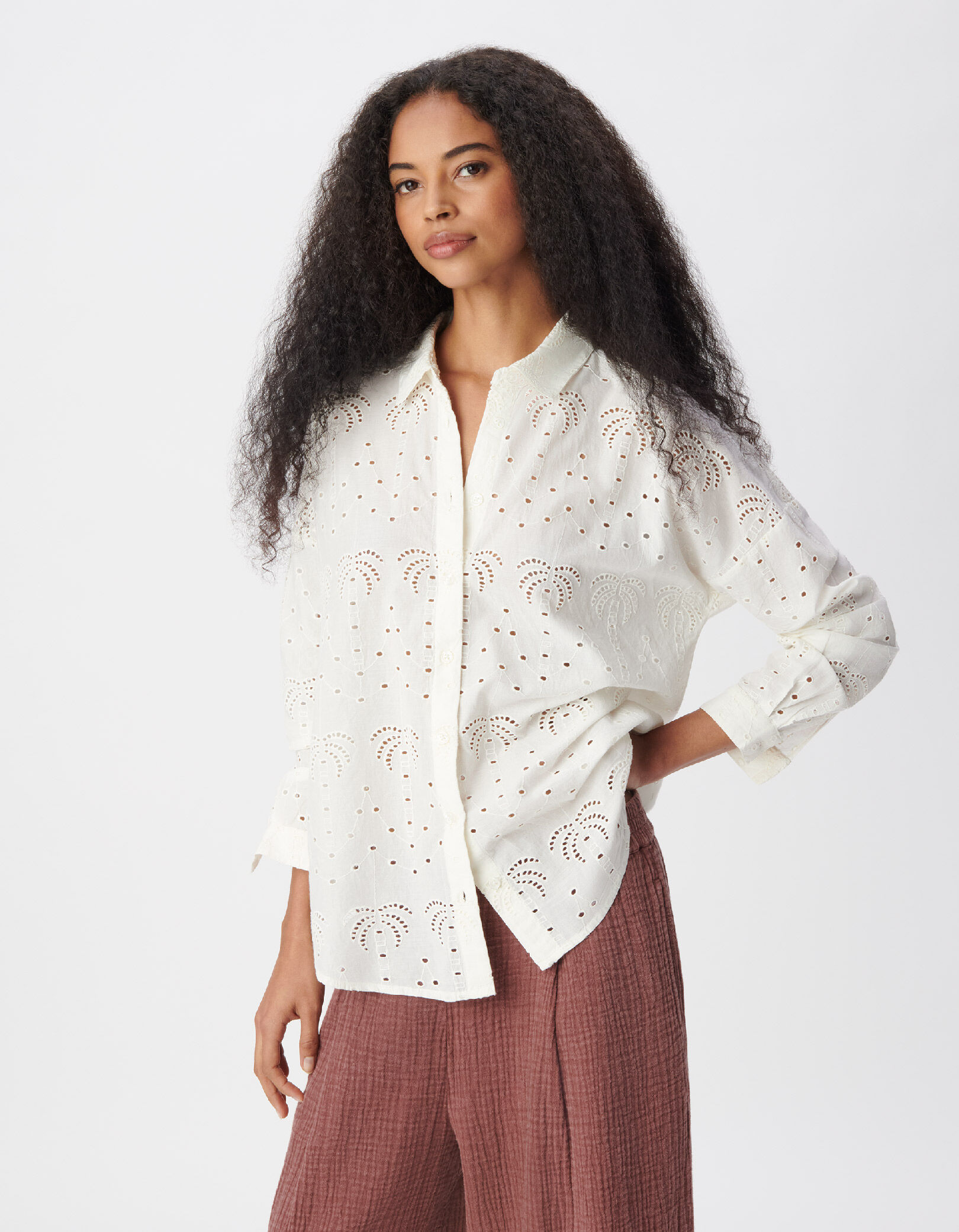 Chemise blanche broderie anglaise palmiers Femme