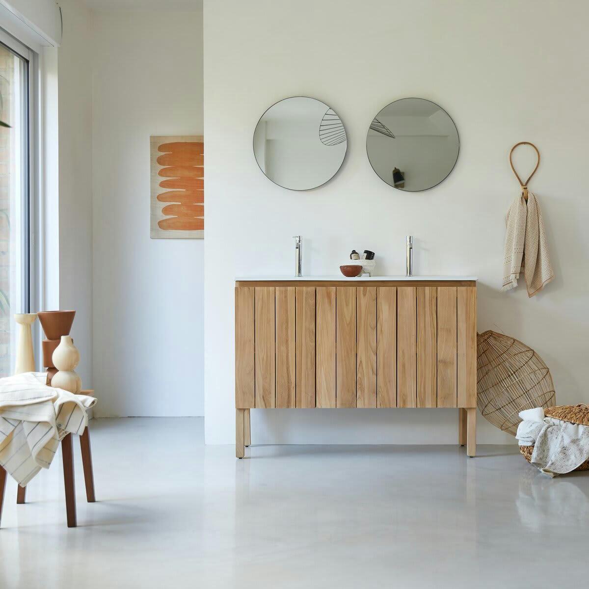 JILL - Meuble salle de bain en teck massif et céramique 120 cm