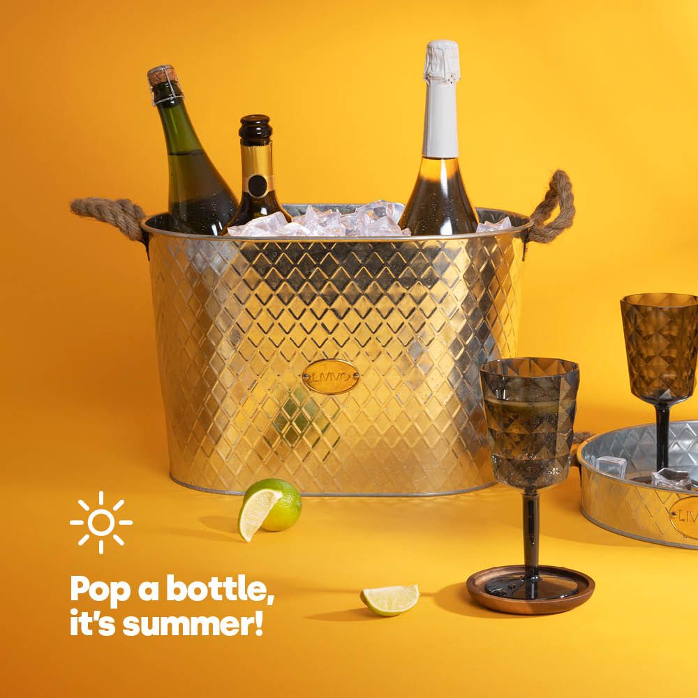 LIVIVO Polished Steel Ice Bucket Drinks Cooler Champagne Wine Bucket with Rope Handles for Parties and Entertaining