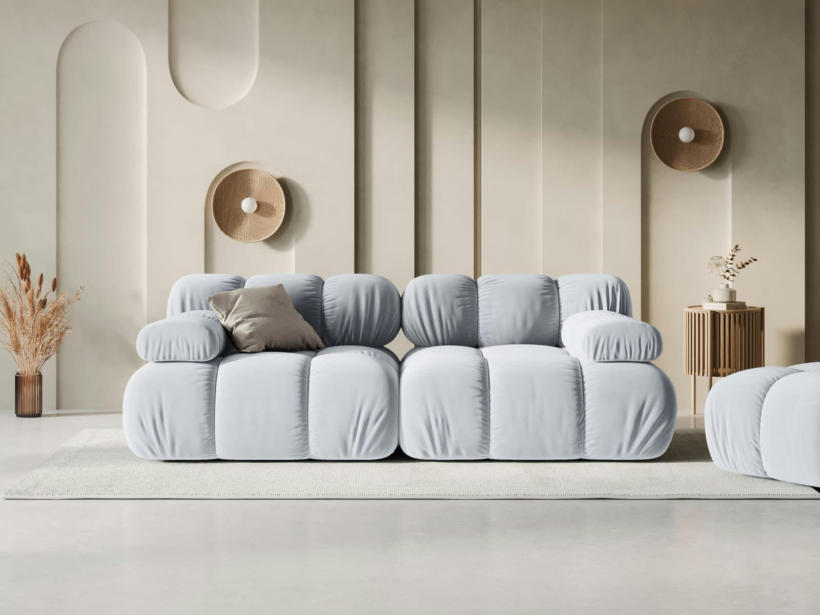 BELLIS - Canapé modulable 2 places en tissu velours bleu clair