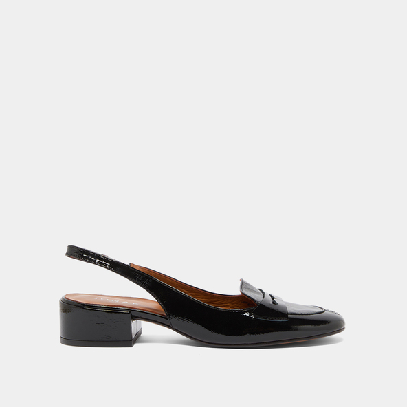 Slingbacks à pattesen vernis plissé noir | BRIDE