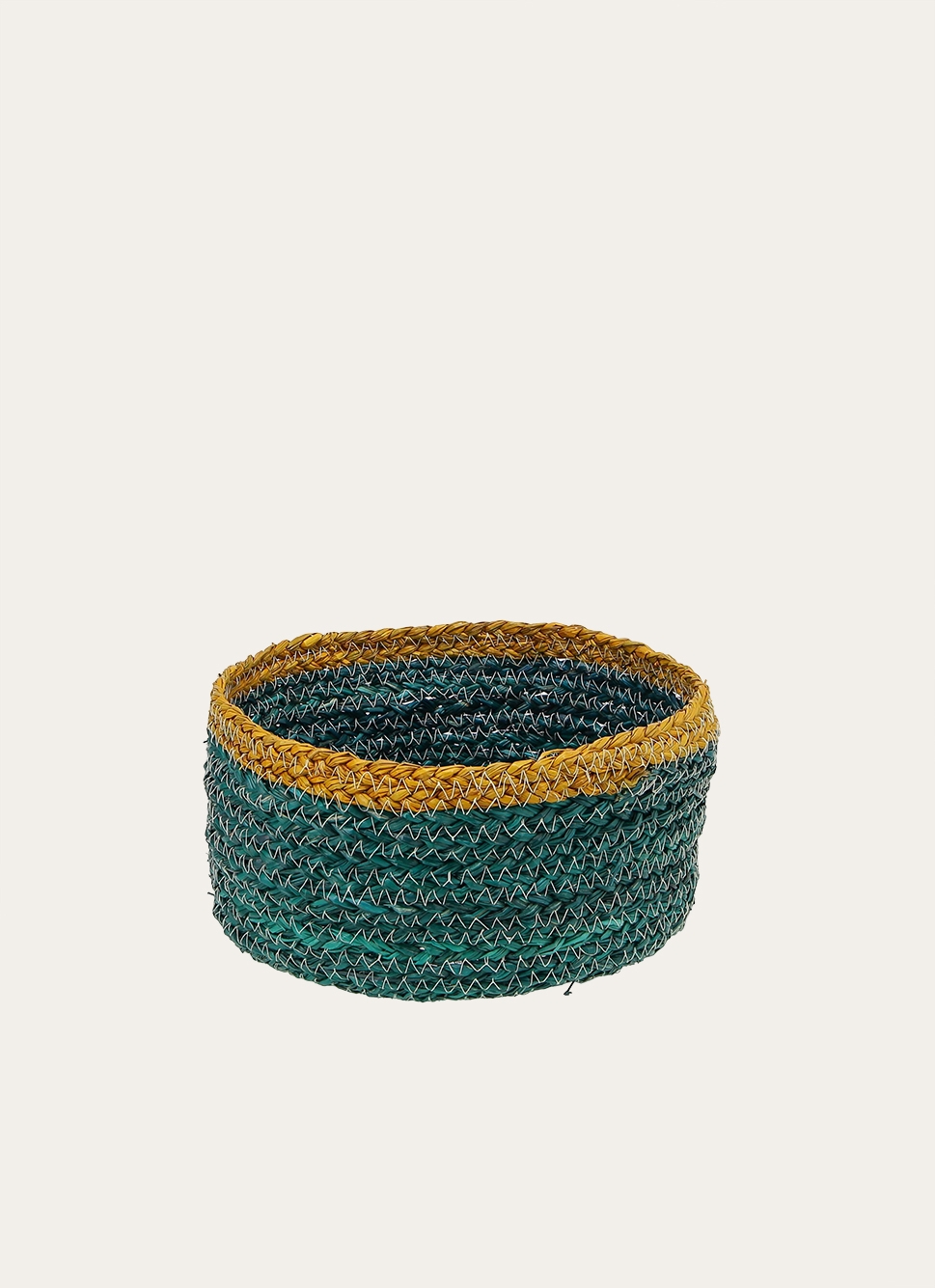 PANIER EN FIBRES DE MAIS CONTRASTÉ TURQUOISE/JAUNE