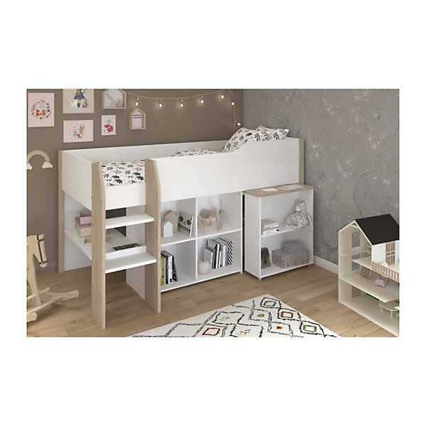 PARISOT Combine enfant - Decor blanc et chene jackson - Sommier inclus - 90x200 cm - LIAM