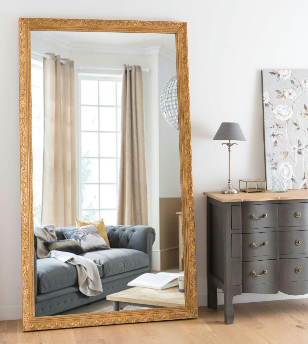 VALENTINE - Grand miroir rectangulaire à moulures dorées 120x210