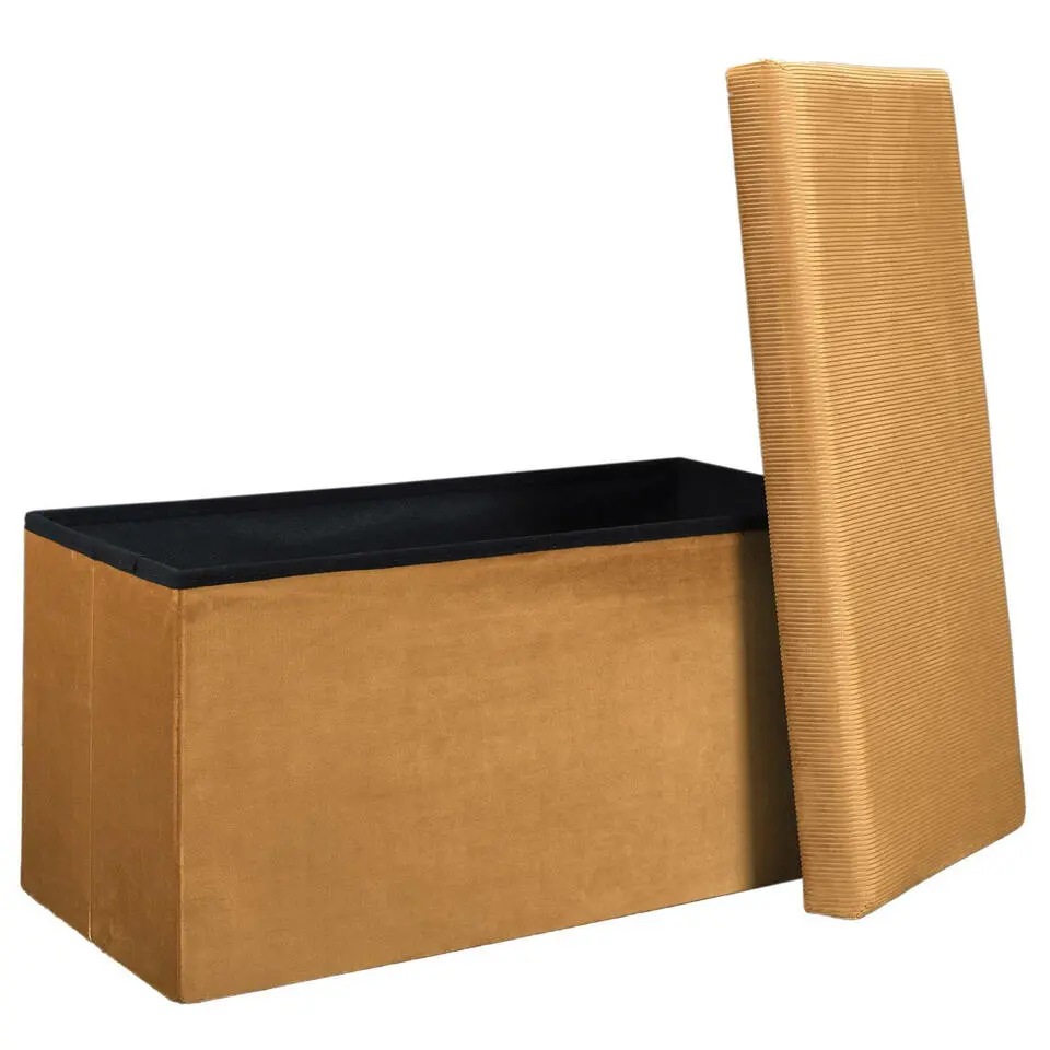 Home Deco Poef Velvet - opbergbox - okergeel - 76 x 38 cm