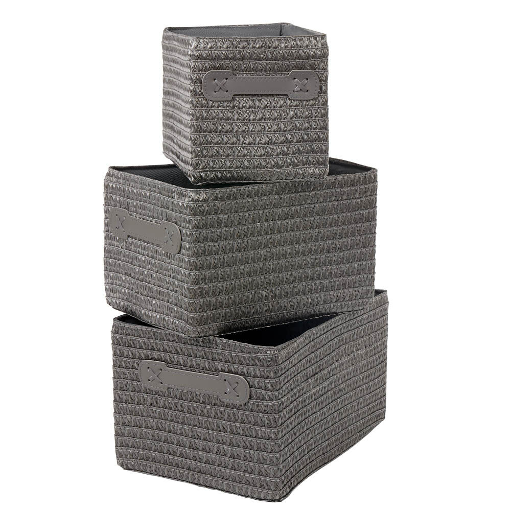 Panière de rangement grise effet tressé x3
