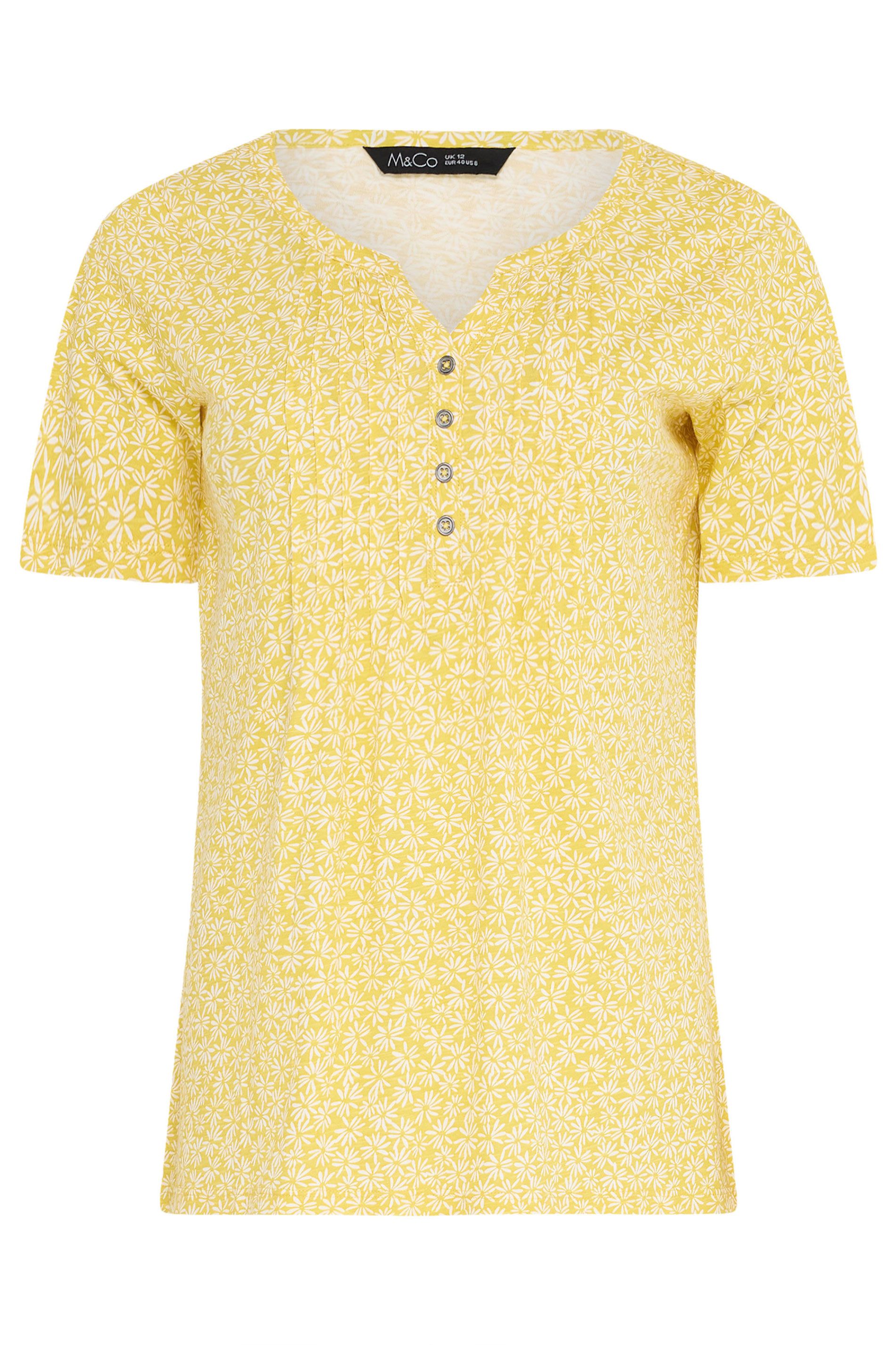 M&Co Floral Cotton Henley Top