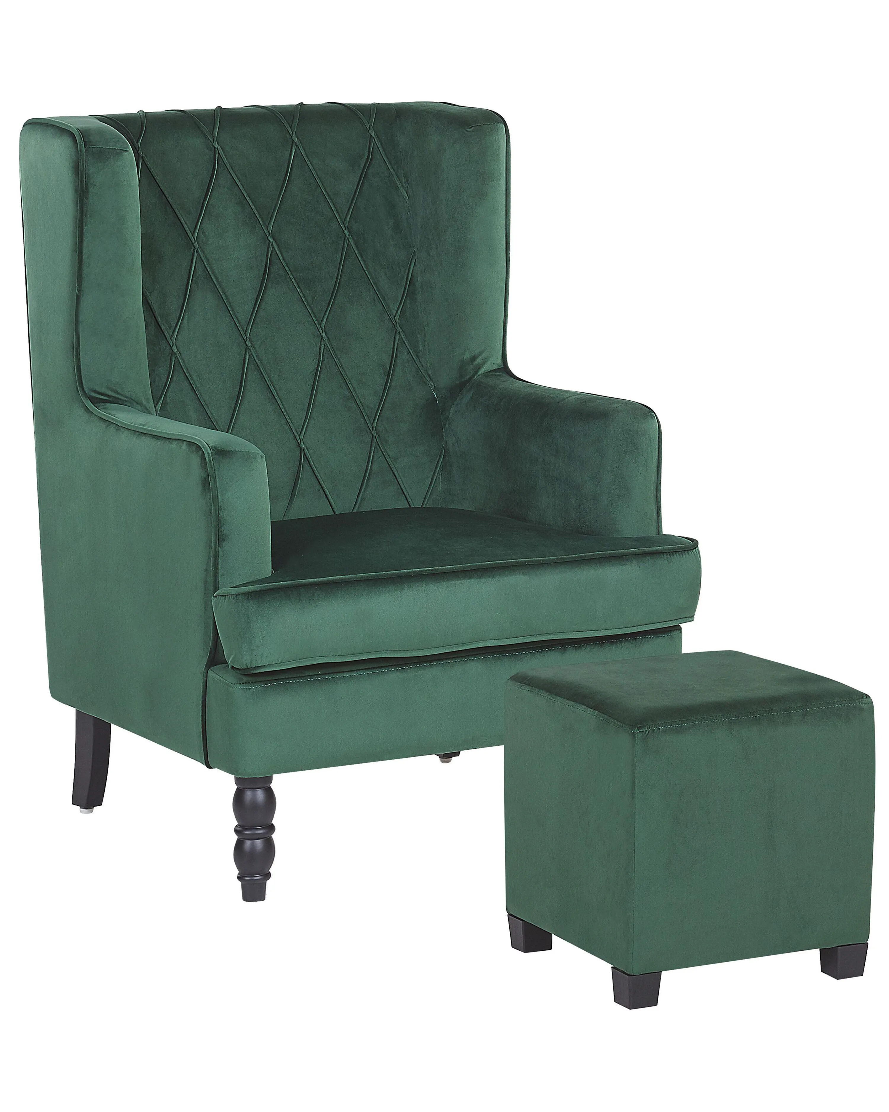 Armchair SANDSET with Footstool Velvet Dark Green