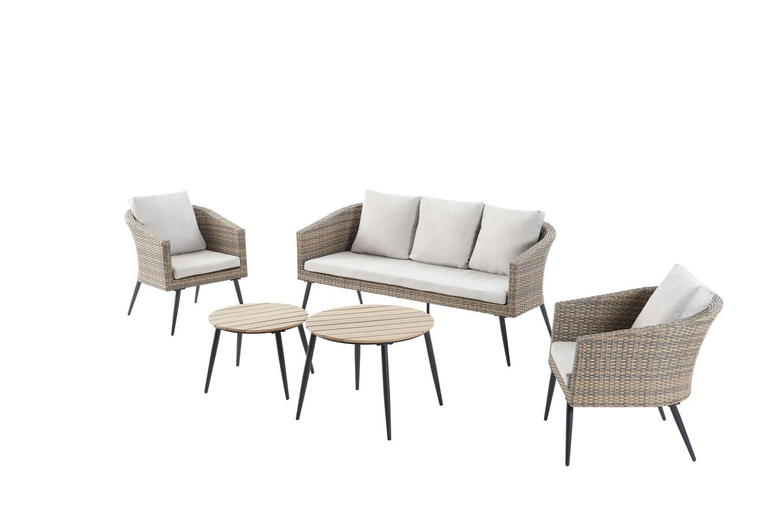 TIBOUTA - Salon de jardin 5 places en résine tressée beige et noir