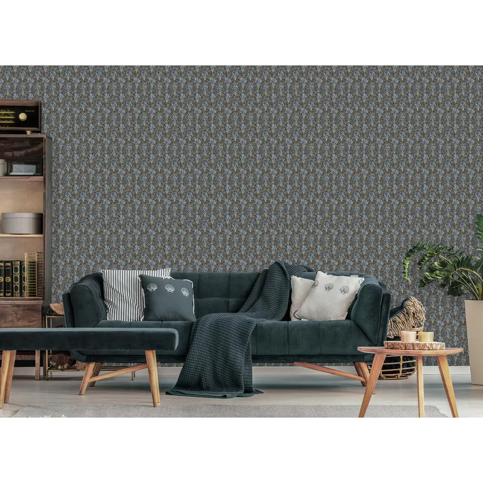 Dutch Wallcoverings - Jungle Fever Deco Fan zwart/beige - 0,53x10,05m