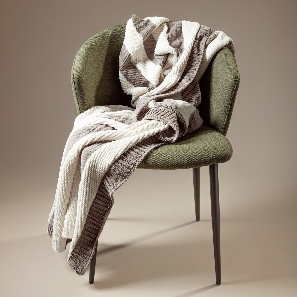 Koc RUDENS szenilowy w pasy ecru 130x170cm