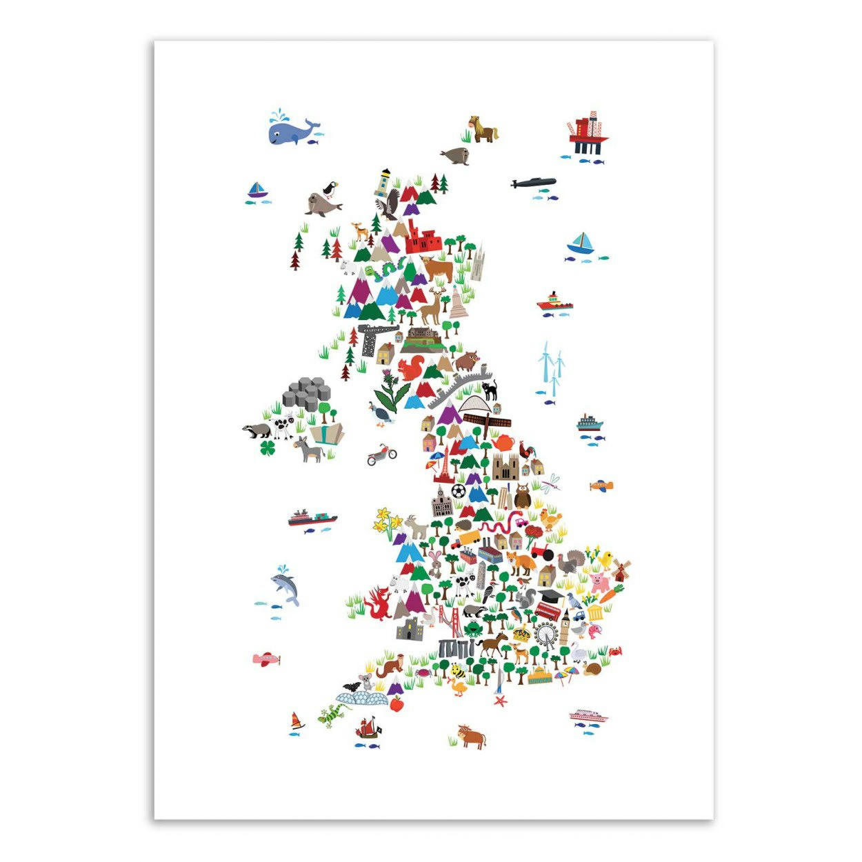 MICHAEL TOMPSETT - ANIMAL MAP OF UNITED KINGDOM -  Affiche d