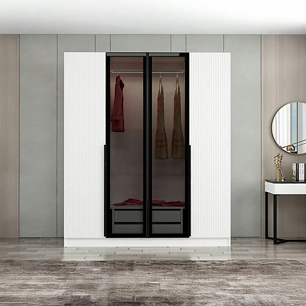 Armoire penderie blanche 2 portes vitrées H 210 cm BYRON