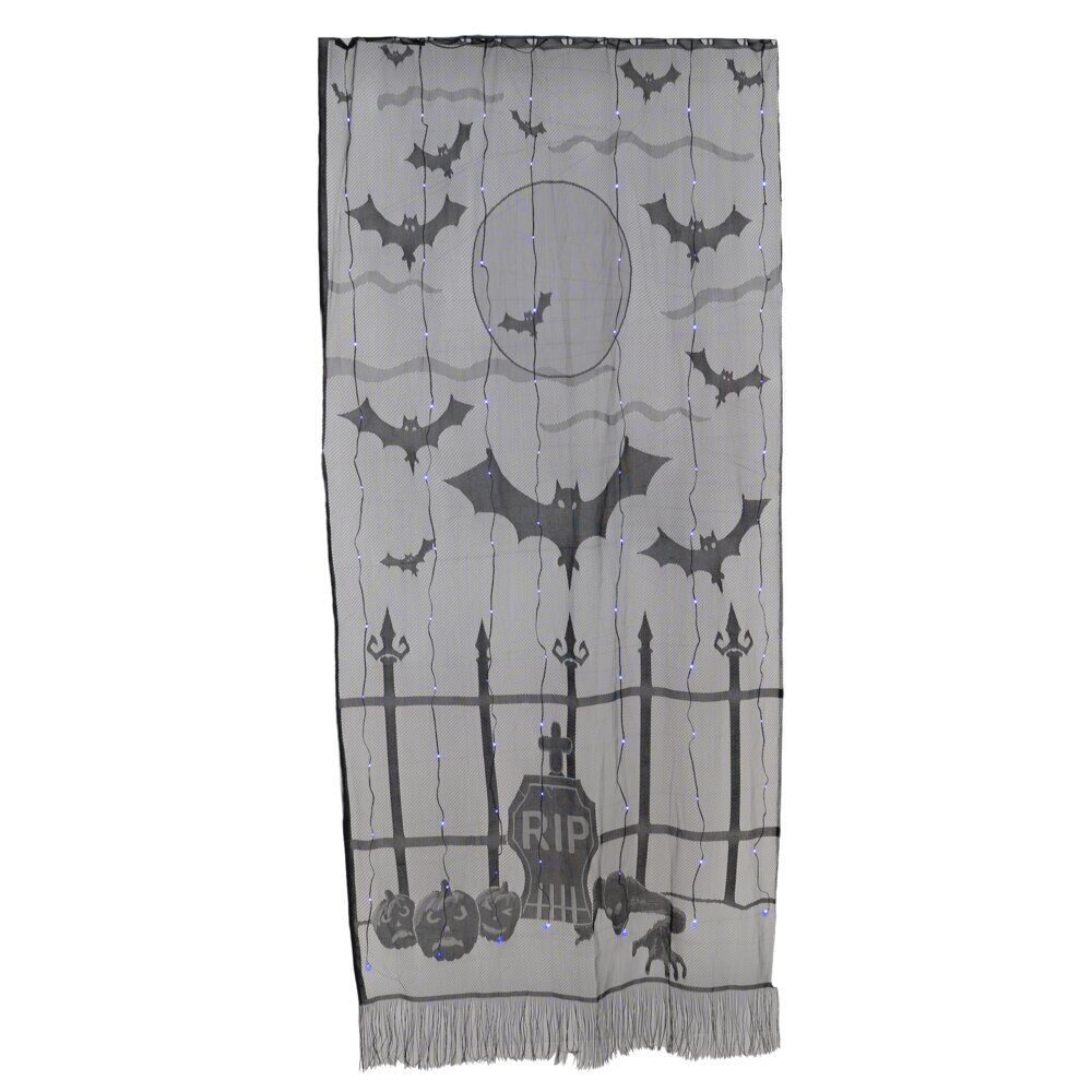 Rideau de porte Halloween LED lumineux nylon noir 110x210cm (2 modèles squelette ou chauve-souris)