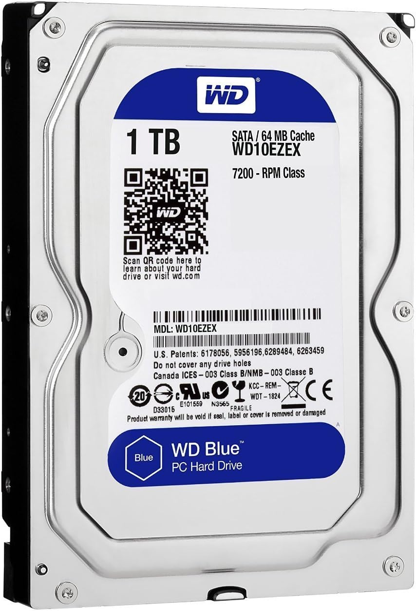 Western Digital(WD) BLUE Deskptop 1TB( 1Terabyte) 3.5Hard Disk Drive, 5400~7200RPM, SATA3 ( 6.0GB/s), 64MB Cache, IDEAL for PC/Mac/CCTV/NAS/DVR/Raid and SATA Applications, 1YR Warranty (Blue)