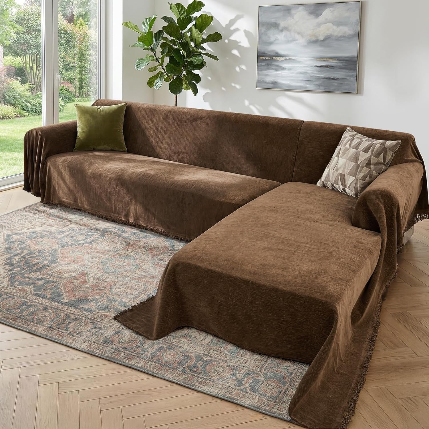 Sectional Couch Covers, 2 Pieces Washable L Shaped Couch Covers Sofa Blanket for Dogs Pet Friendly Sectional Sofa Slipcovers Furniture Covers,71x 118+ 71x 118,(XX-Large,Coffee)