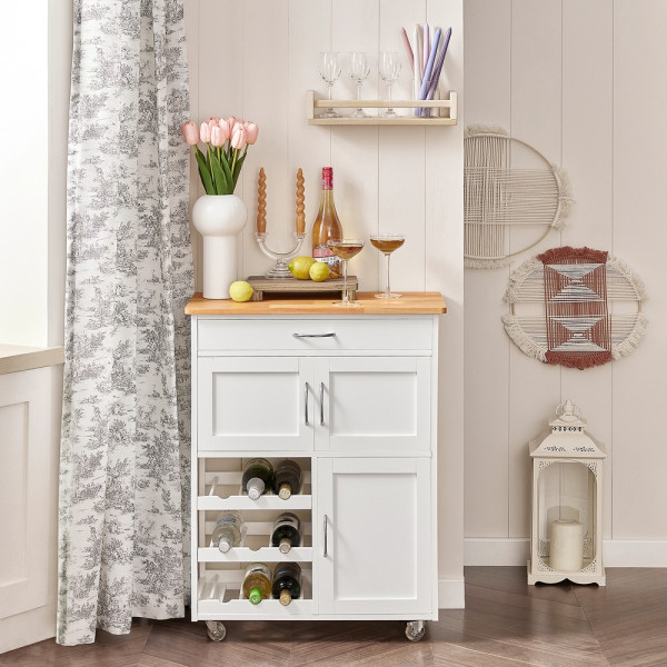 SoBuy Wózek kuchenny z szufladą Biały 67x37.5x86cm Nowoczesny FKW45-NW