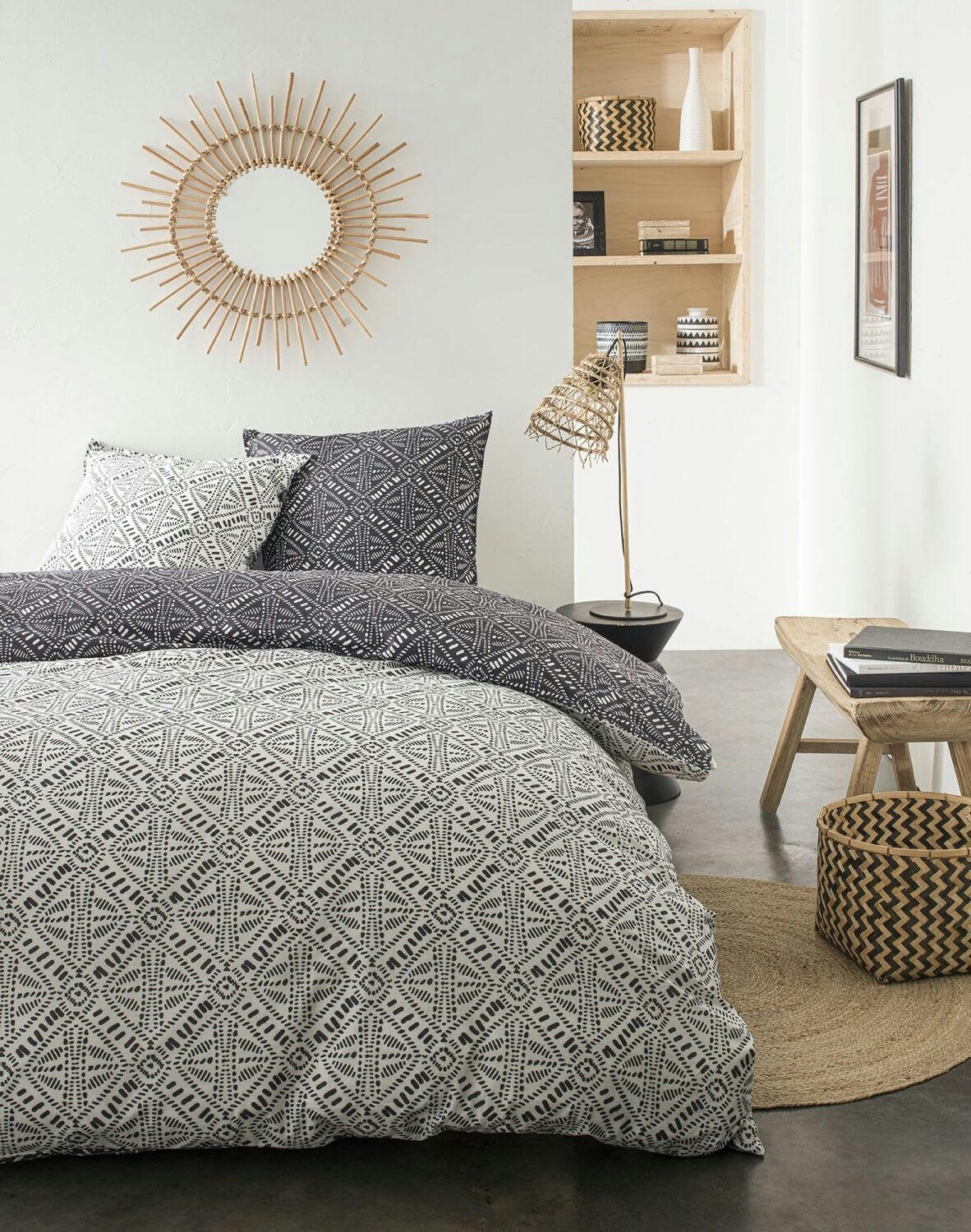 SLAVKA - Parure housse de couette coton noir 220x240 cm