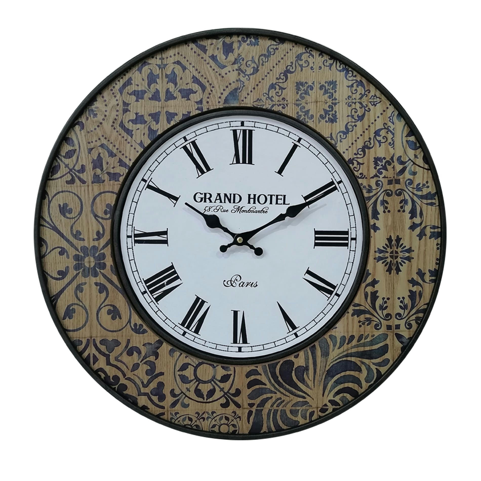 - Horloge murale effet bois vintage beige, marron et bleue Ø 50 cm