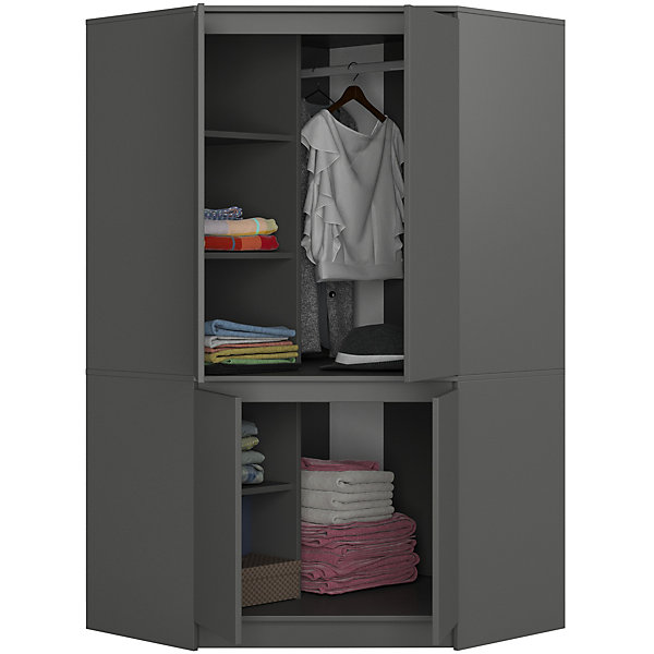 Armoire d'angle AKORD S100 Gris Graphite 100 cm 4 portes façade Gris Graphite 6 étagères 100x50x180 cm