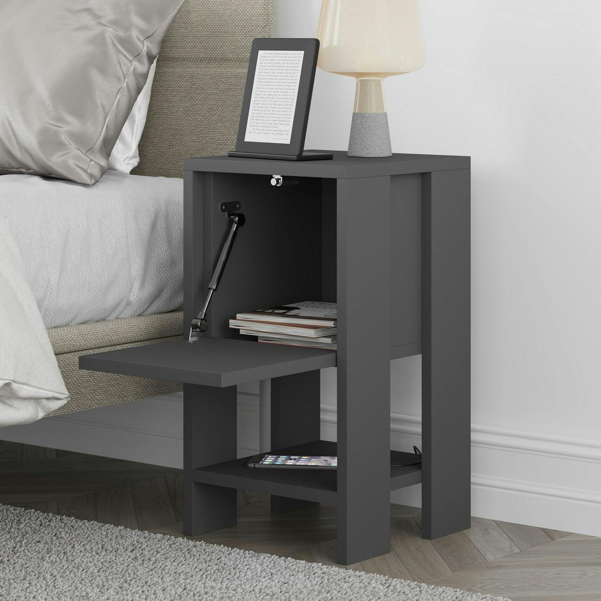Petite table de chevet grise avec porte abattante MARFA