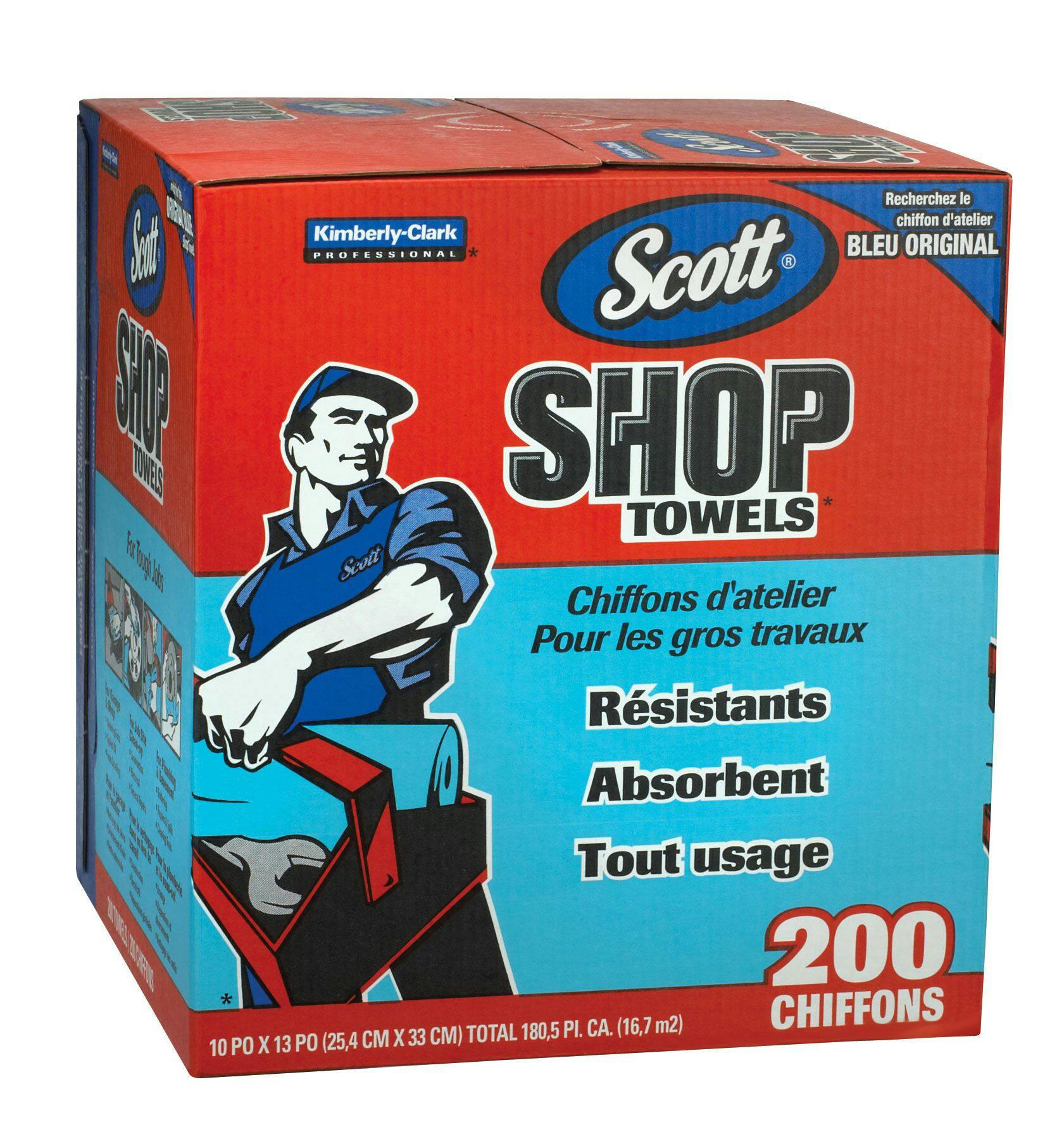 Scott Multi-Purpose Shop Paper Towels, 10 x 12-in, Blue, 200-pk
