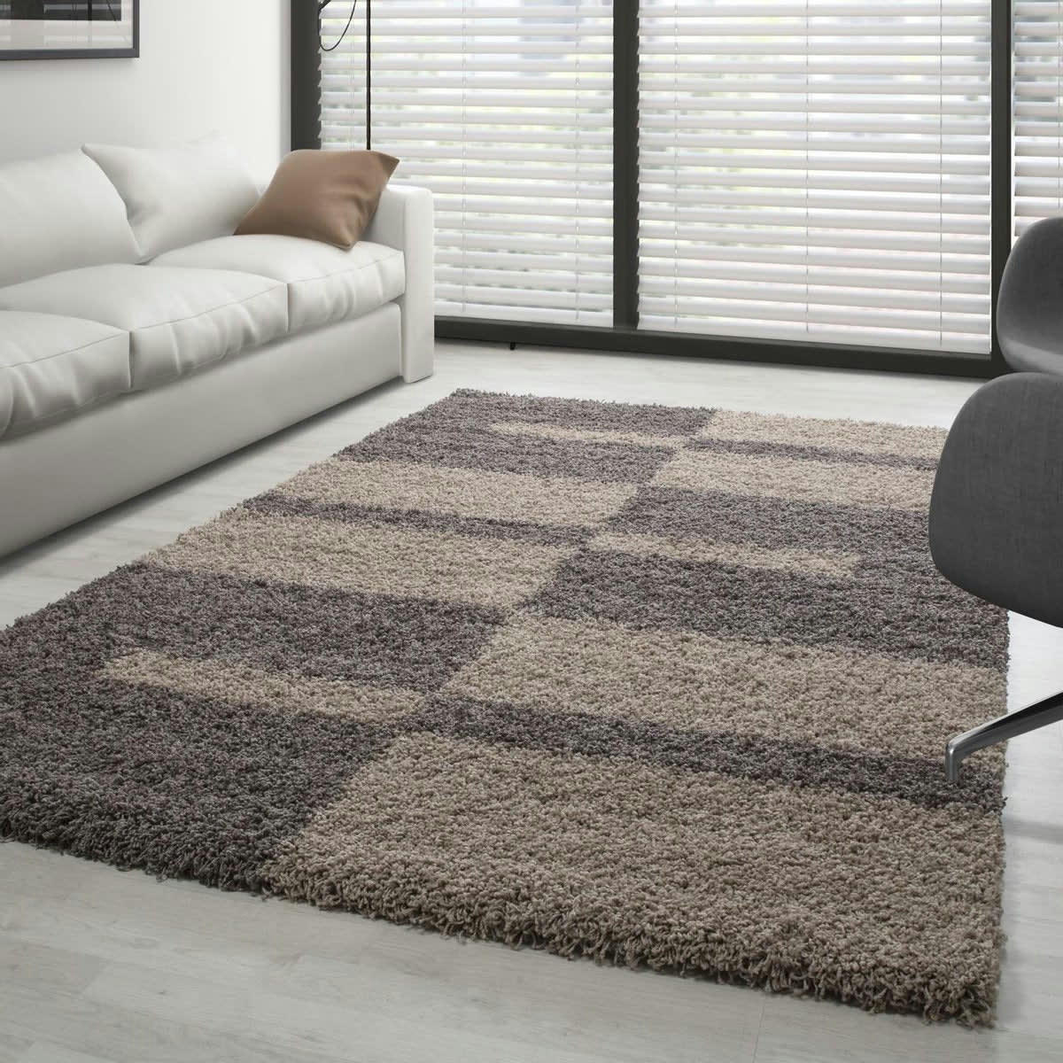 ROMA - Tapis shaggy à motifs traits marron 240x340cm