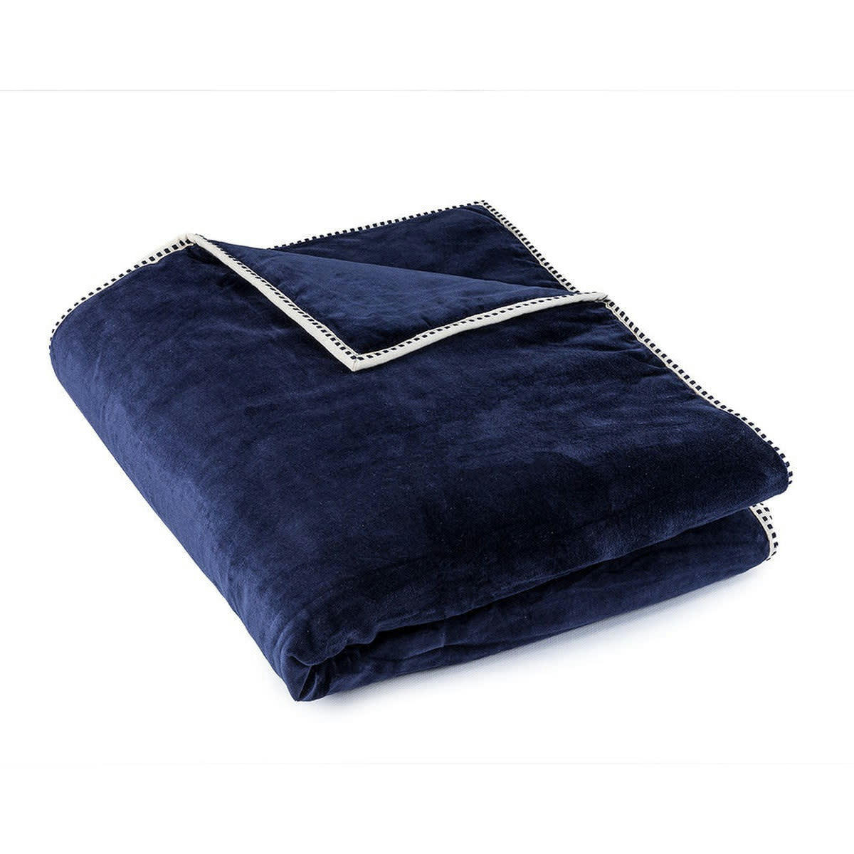 ERIN - Edredon velours de coton  85x200 bleu nuit