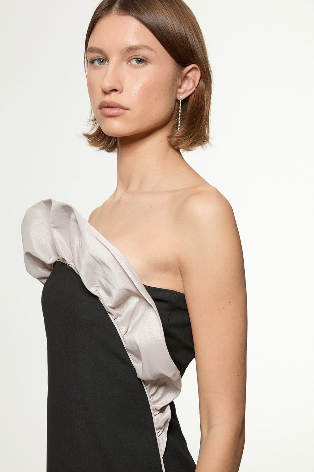 KarenMillen Tall Ruffle Taffeta Stretch Crepe Bandeau Tailored Midi Dress