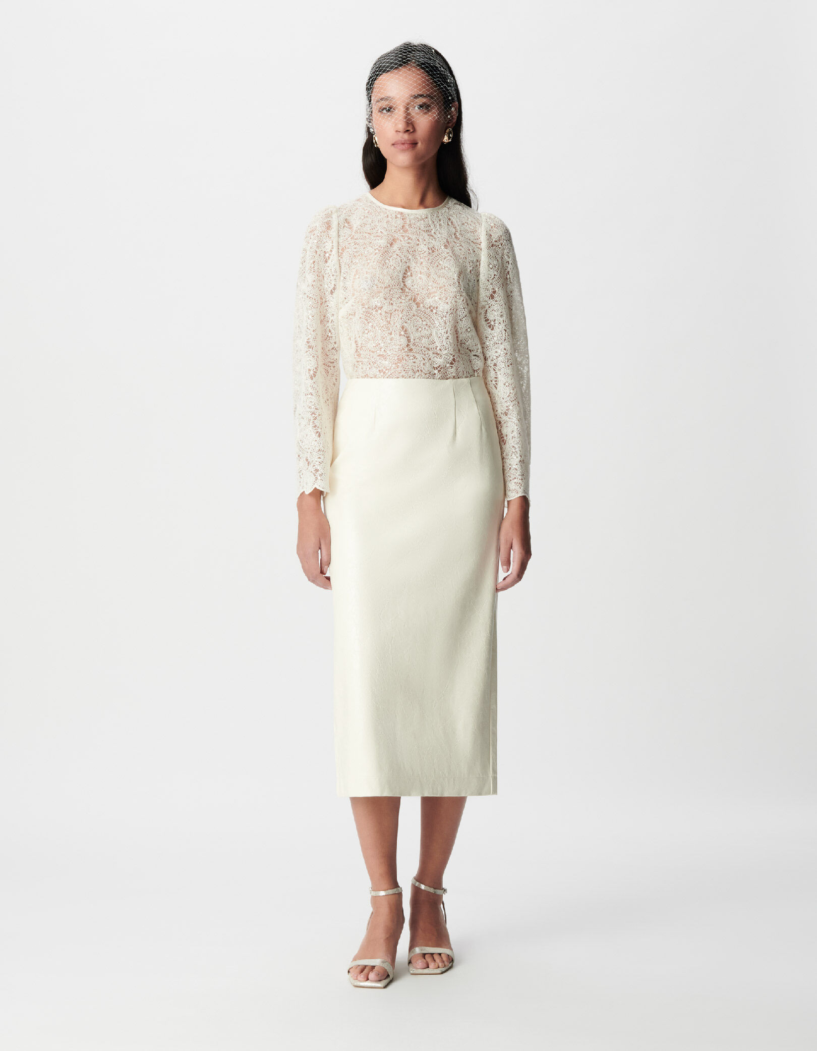 Jupe crayon longue blanche esprit rock Femme