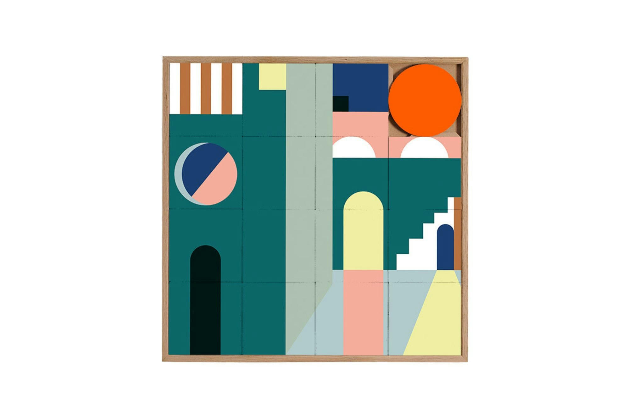 AZED - Tableau en bois taquin moderne et coloré  63 x 63