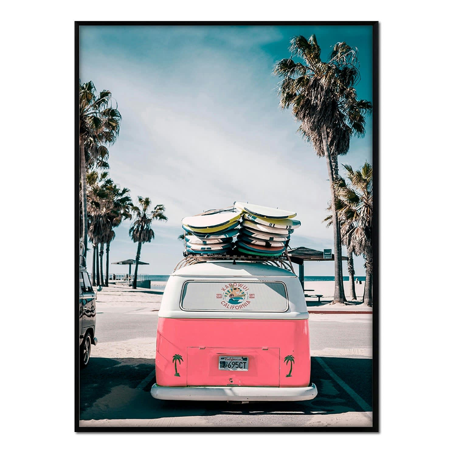 PLAYA - Affiche avec cadre noir - Camionnette rouge - 50x70