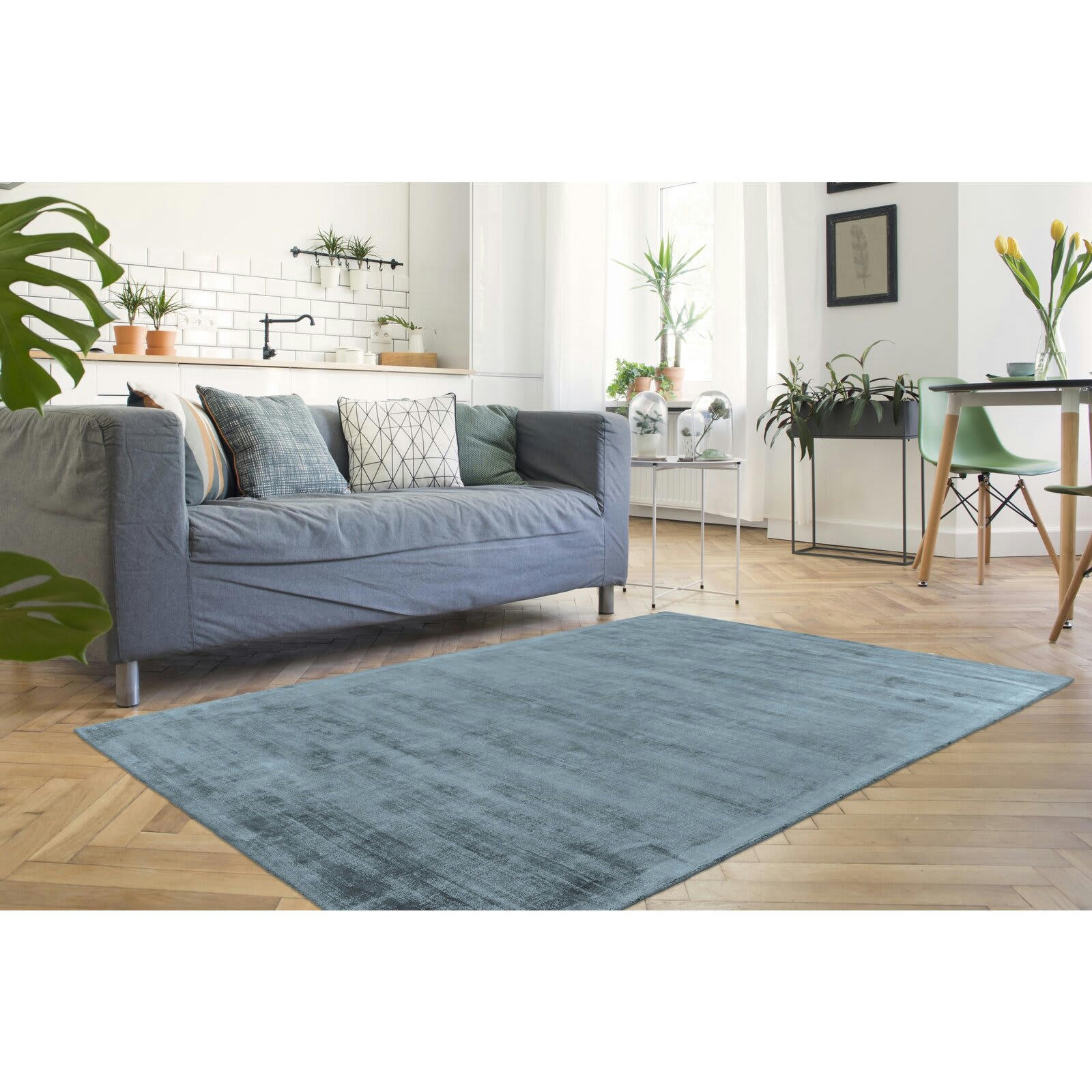 VILLAGE - Tapis uni Soie Bleu