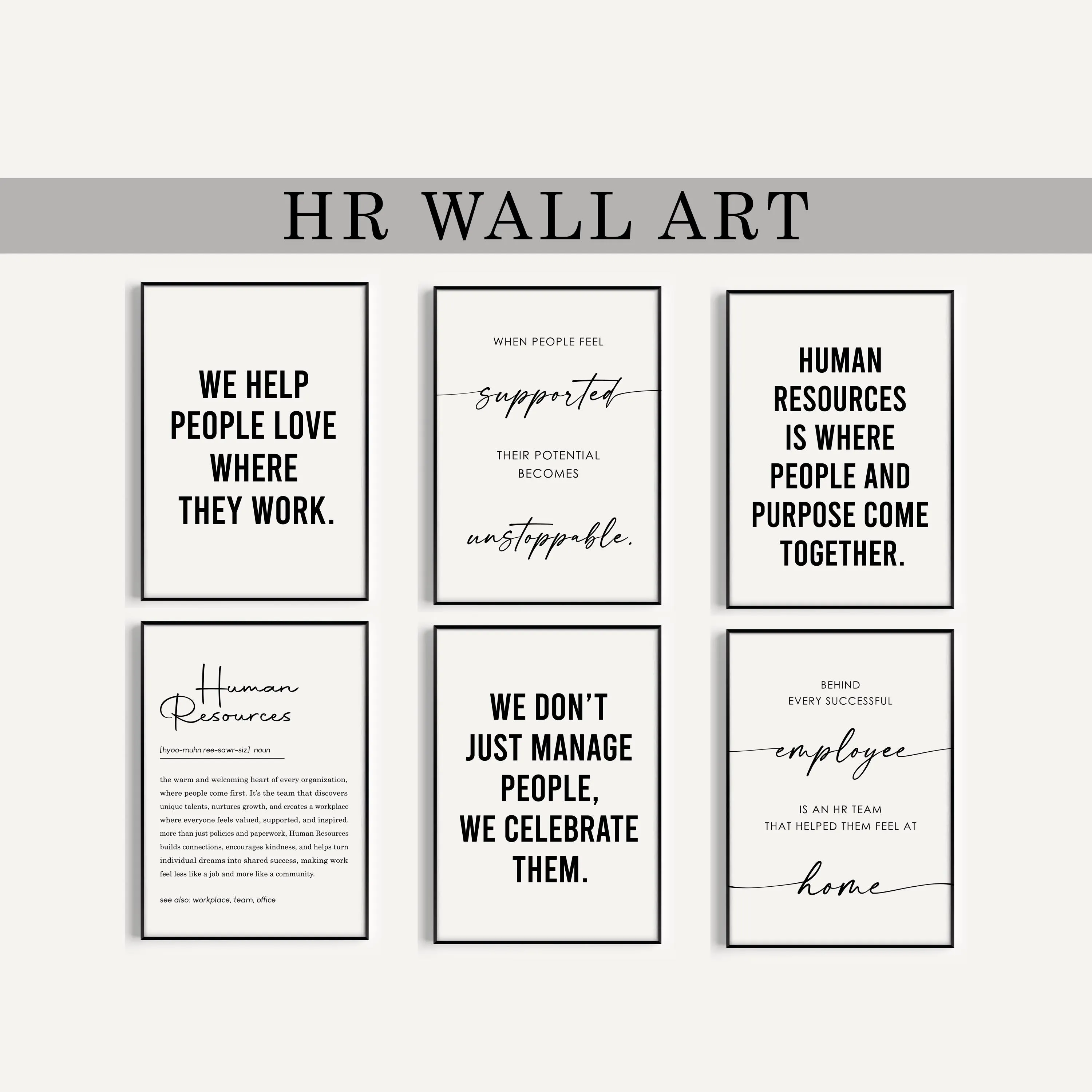 HR Office Decor Set of 6 Printable, Human Resources Wall Art, Wall Decor, Funny HR Gifts, HR Art Print, Downloadable Prints
