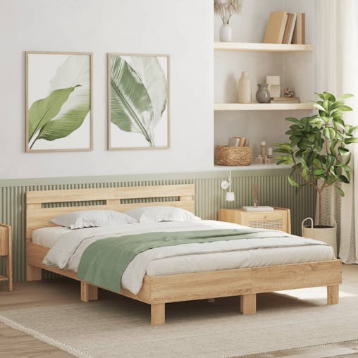 NNEVL Bed Frame with Headboard Sonoma Oak 150x200 cm Engineered Wood