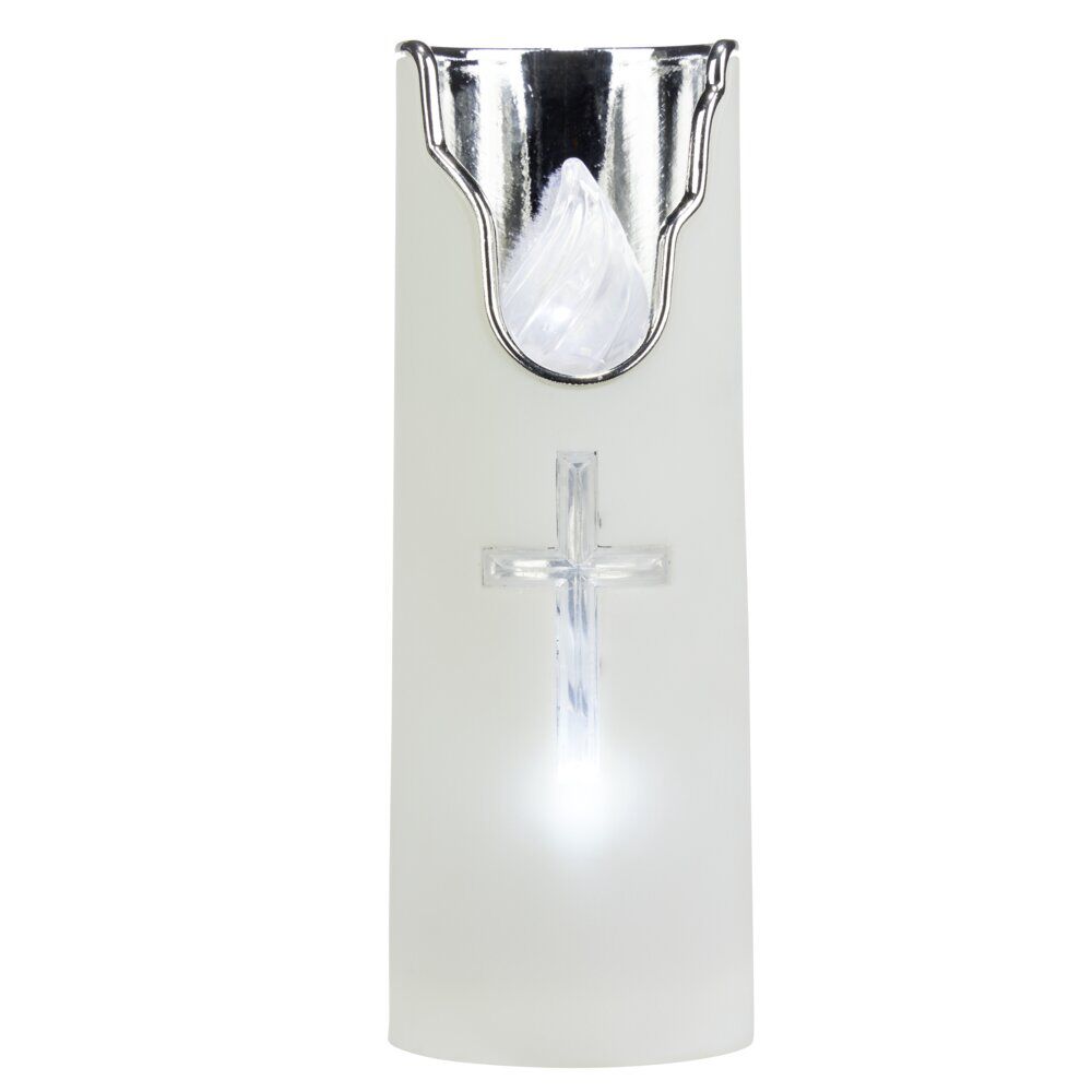 Bougie religieuse blanche LED croix Ø5,5xH15cm