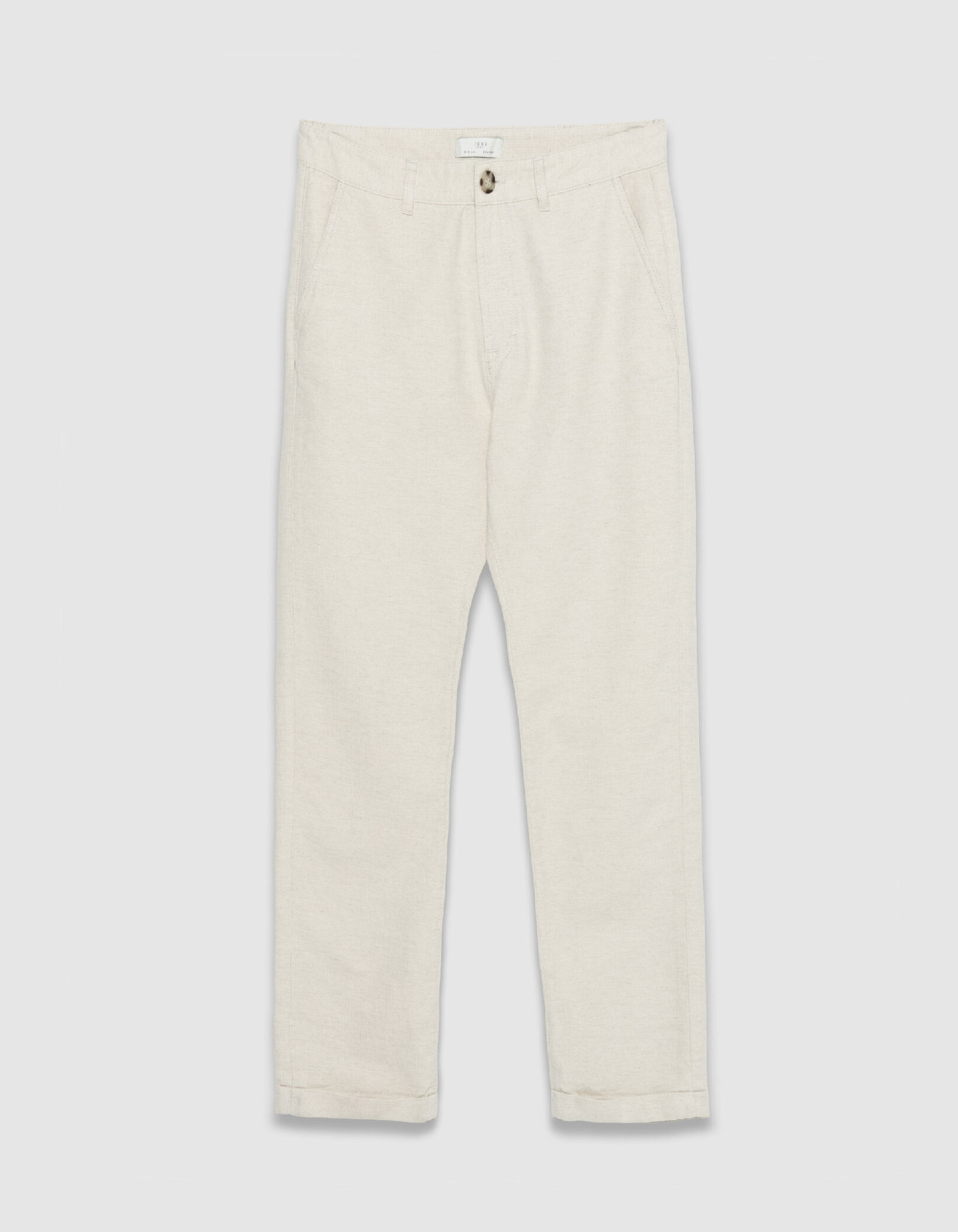Pantalon tapered beige coton et lin Homme