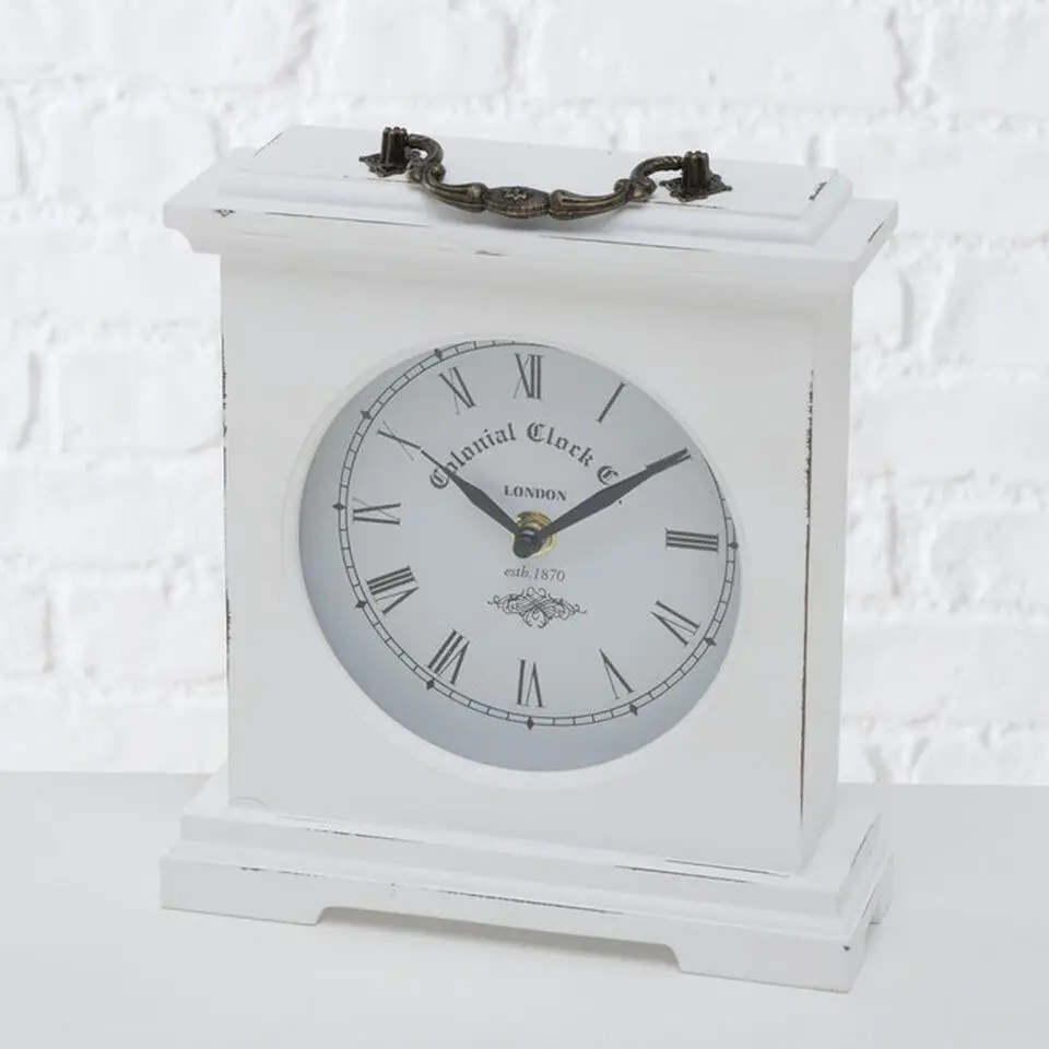 Deco by Boltze Tafelklok St James - wit - H23 cm - glas/hout