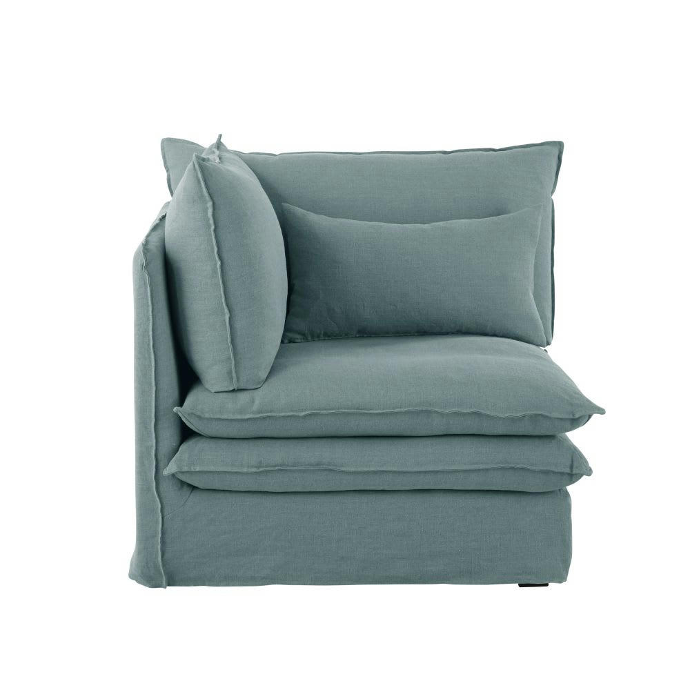 Pompei - Angle pour canapé modulable en lin bleu céladon