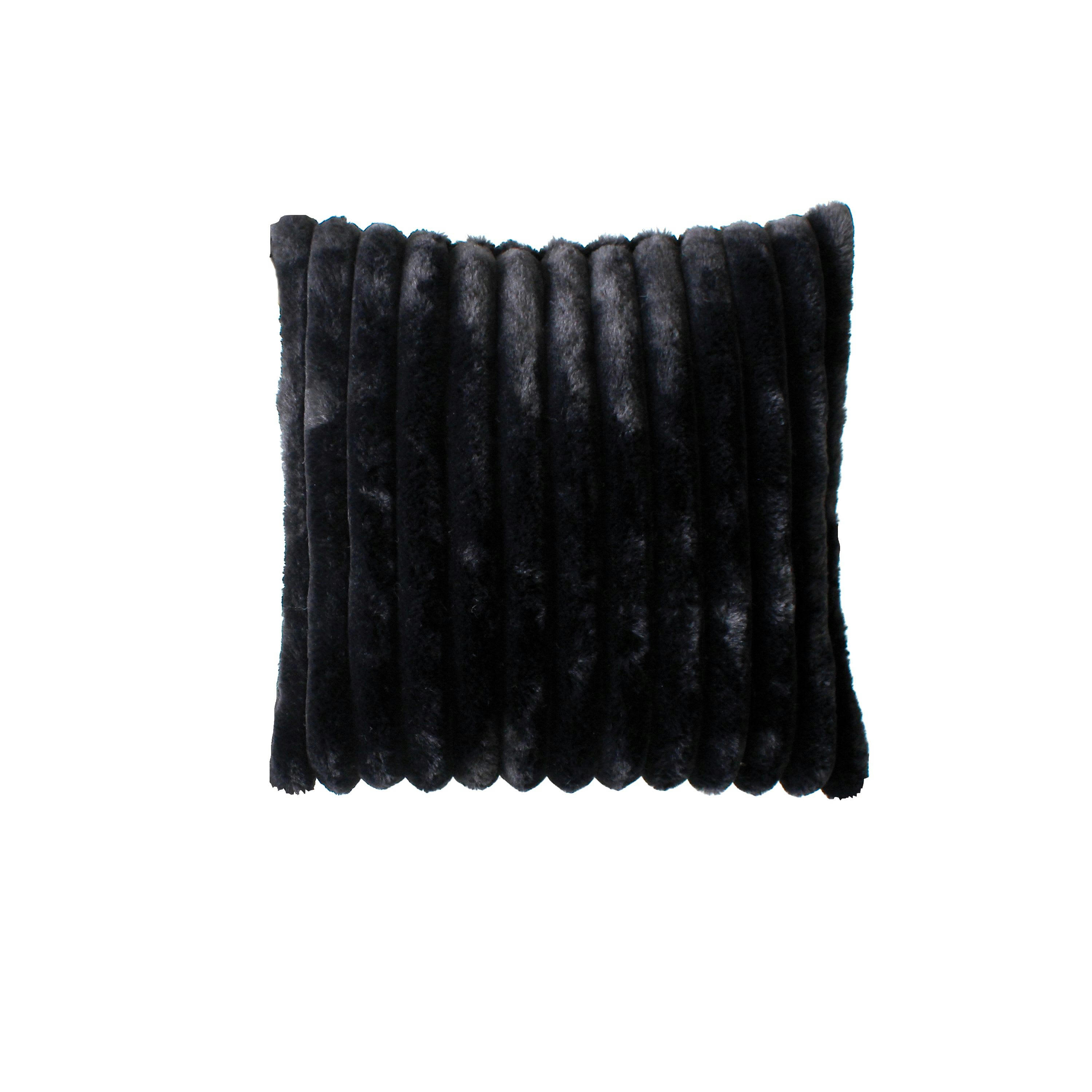 SELA - Coussin sela effet fourrure côtélée 40 x 40 cm noir