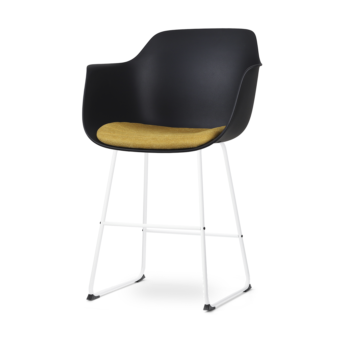 Nolon Nino-Liz Barkruk Zwart - Okergeel Kussen - Wit Frame - 65 cm