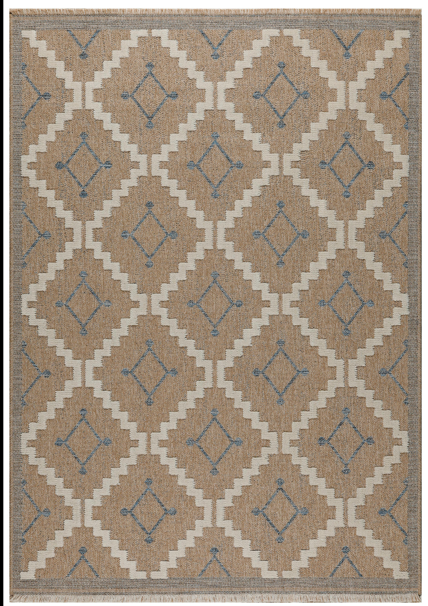 TULUM - Tapis intérieur et extérieur aspect jute géométrique bleu - 160x230