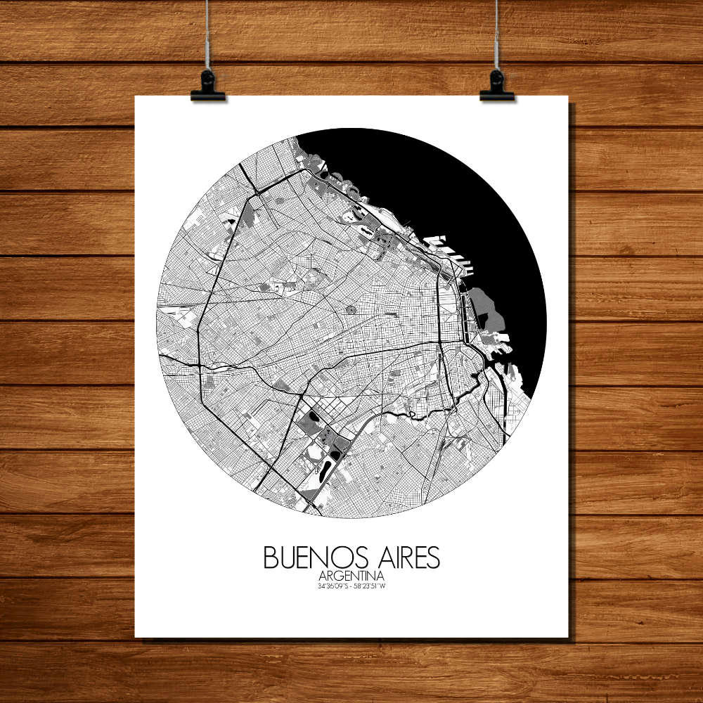 - Affiche Buenos aires Carte ronde 40x50