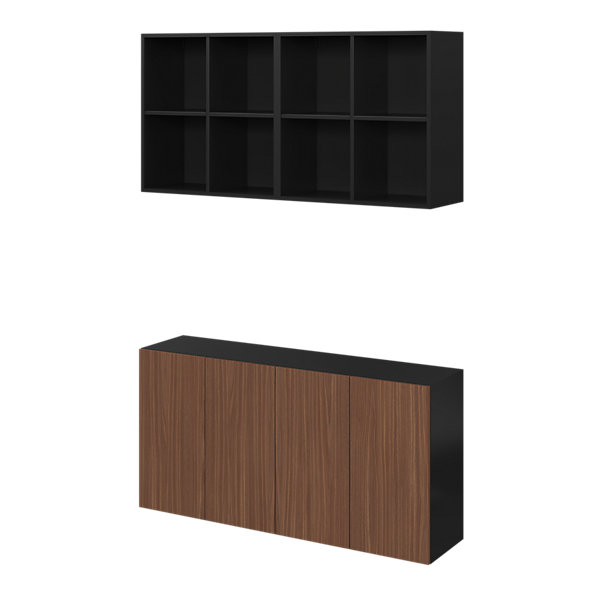 Meuble TV effet noyer et noir 4 portes avec étagère suspendue GoodHome Atomia H. 150 x L. 150 x P. 35 cm